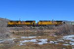 UP 9049, 7109 (SD70ACE, C44ACM) lead a westbound manifest at the Weber River Access Area in Henefer, Utah. February 19, 2022 {Winter Echofest}